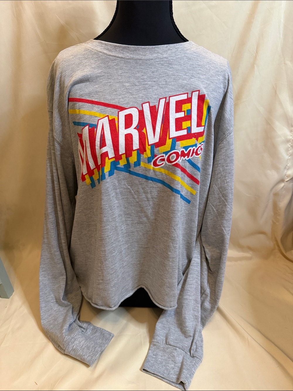 Marvel Light Gray Retro Logo Long Sleeve Tee